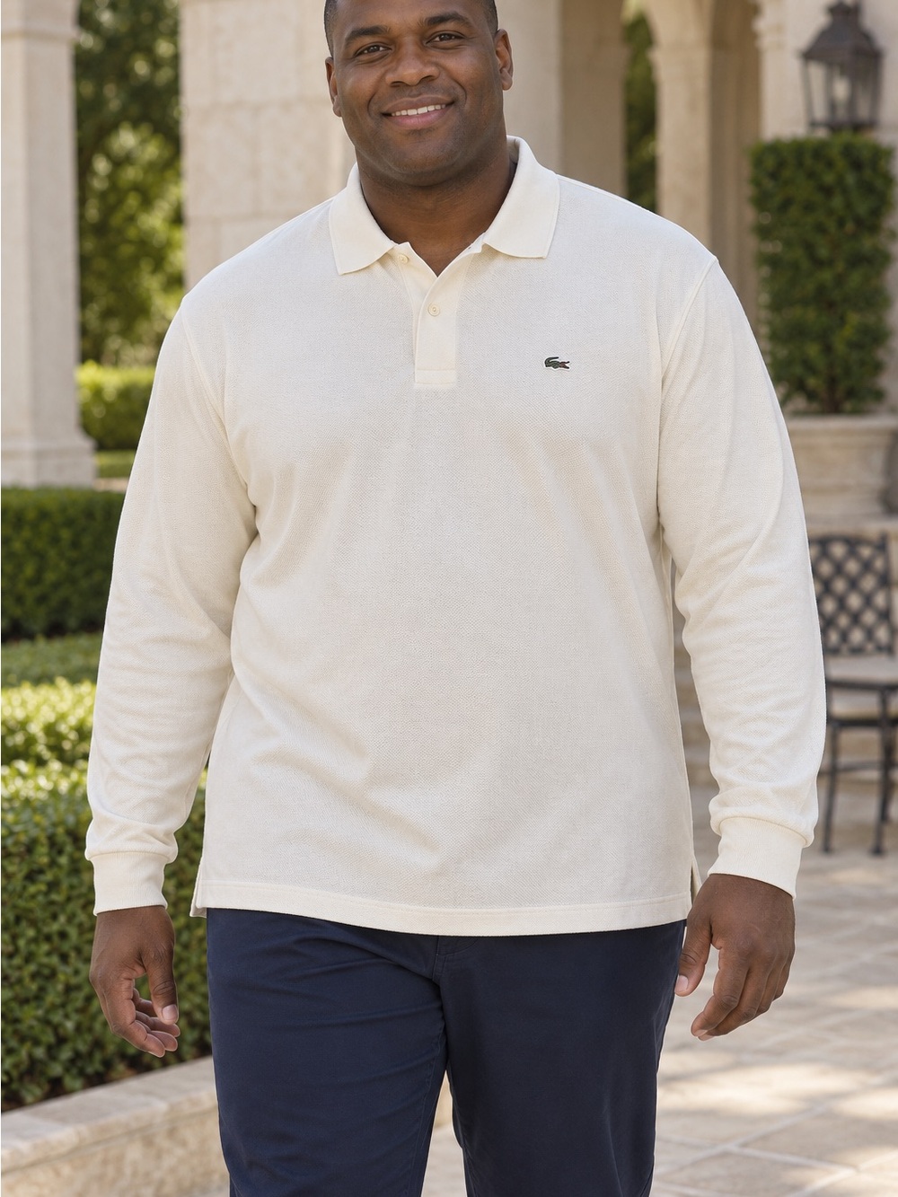 Lacoste Men’s Size 8 3XL Ivory Long Sleeve Piqué Polo Shirt Golf